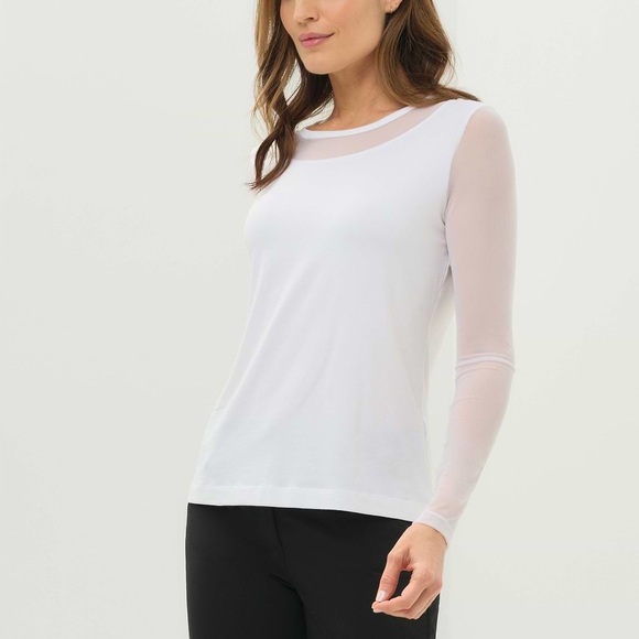 Anatomie Kim Mesh-Sleeve Top in Pima Modal- white, Size Medium